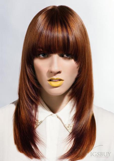 Mixed Color Layered Long Straight 100% Human Hair Capless Wig