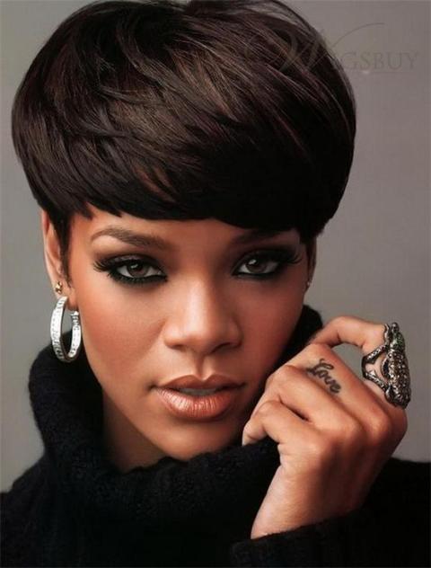 Rihanna Haircut Belle perruque 100% cheveux humains raides et lisses