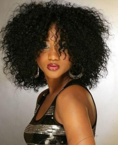 Spiral curly African American Human Hair Blend Wigs