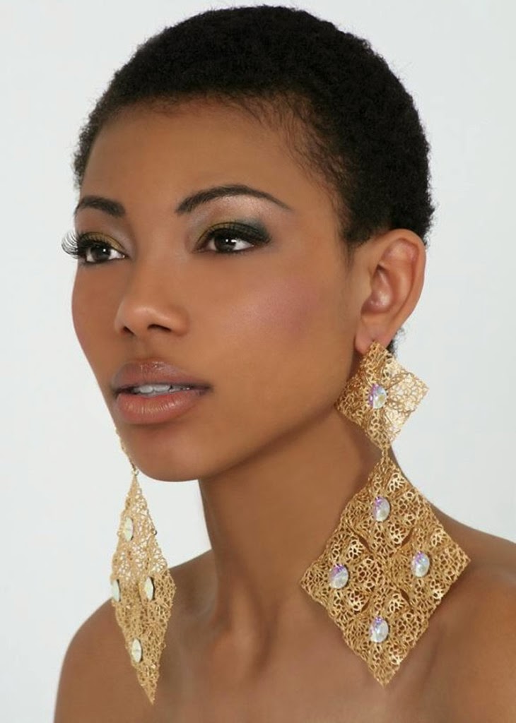 Short Natural Curly Hair cut on long Jewelry African American