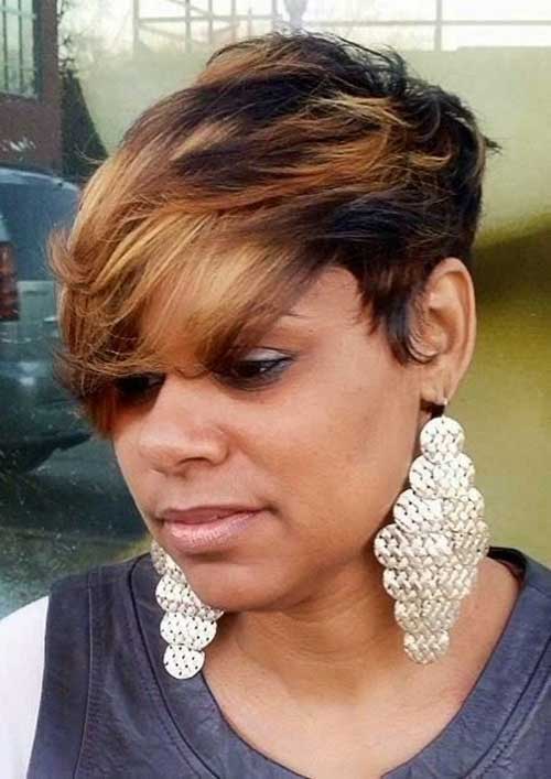 Incredible short two way color blonde haircut African American