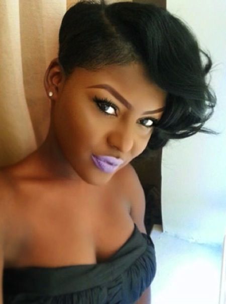 Stunning short haircut one side long loose waves African American