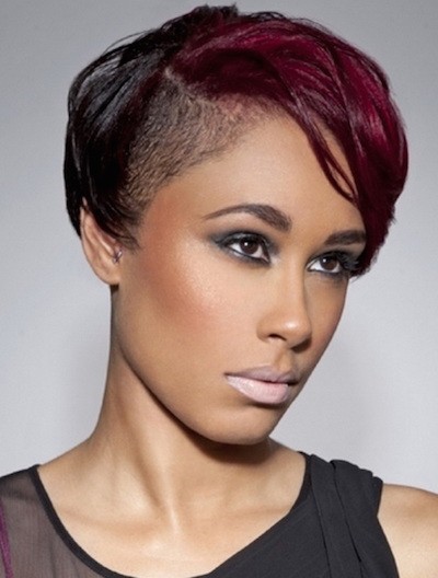 Captivating short Mohawk Red haircut with highlights African American