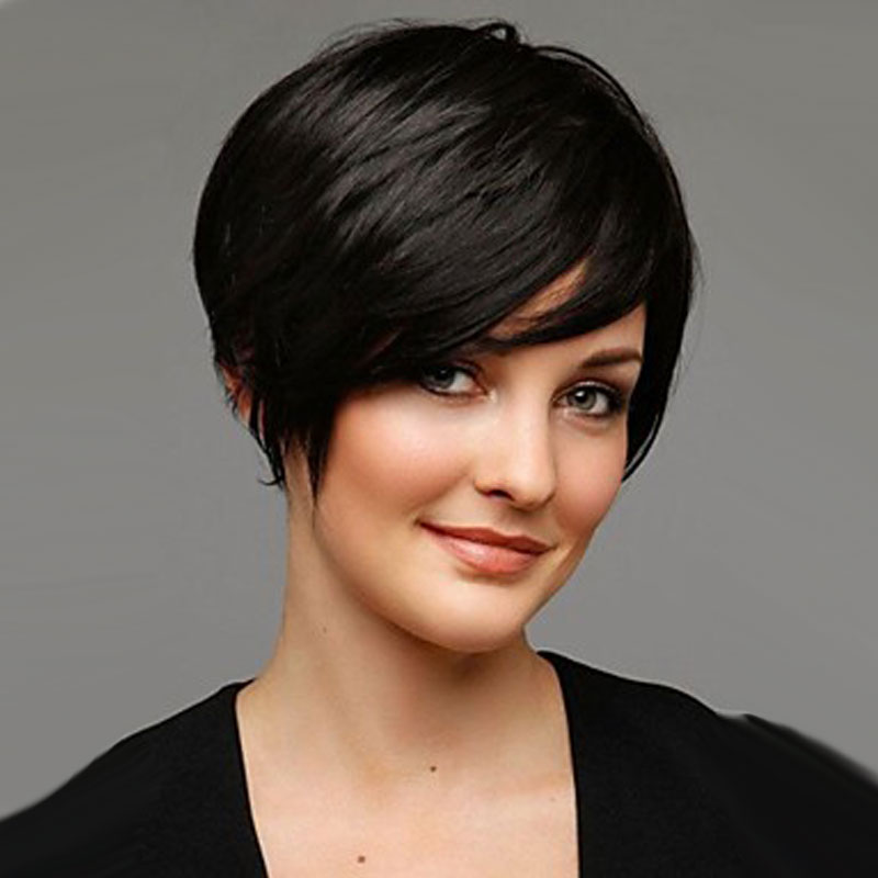 Touching short pixie haircut layered African American