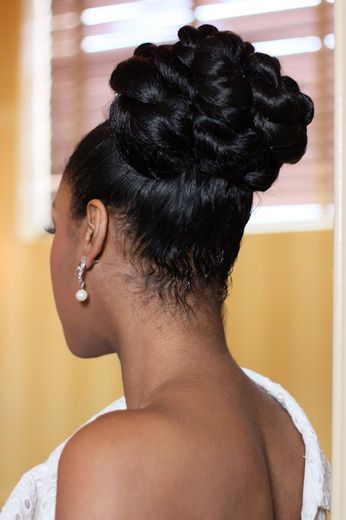 Sounding wedding braided bun on relaxed hair black women